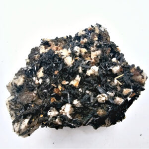 aegirine cluster, crystal, black with white and yellow, cluster, rough