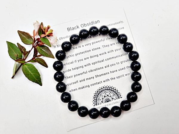 Black Obsidian Round Beaded Bangle, gemstone bracelet, black obsidian