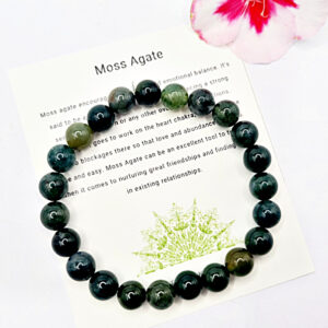 Moss Agate Round Beaded Bangle, gemstone bangle, crystal bracelet