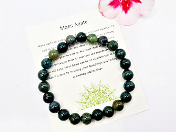 Moss Agate Round Beaded Bangle, gemstone bangle, crystal bracelet