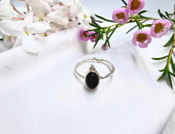 Black Onyx Ring Oval With Circles On top (925 Silver) - Image 2