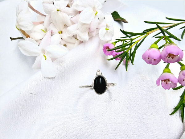 Black Onyx Ring Oval With Circles On top (925 Silver)