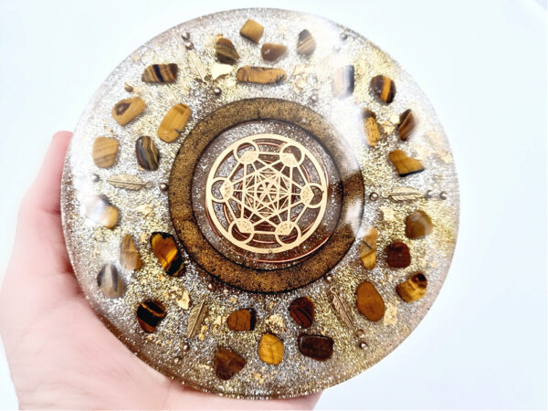 Metatron Tigers Eye Orgonite Charging Plate (13cm)