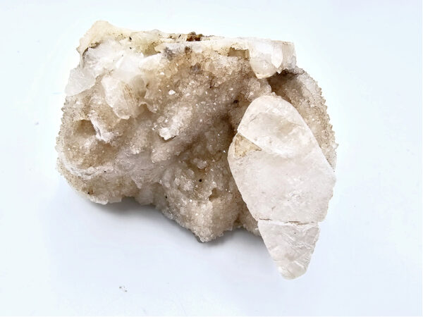 Dogtooth Calcite on Drusy Quartz Cluster F (328g) (Orange under UV)