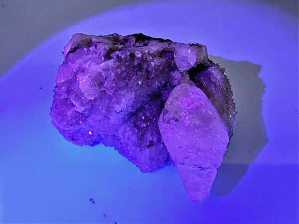 Dogtooth Calcite on Drusy Quartz Cluster F (328g) (Orange under UV) - Image 2