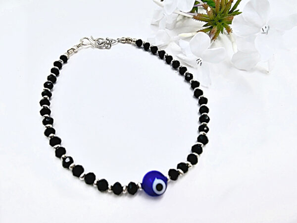 Evil Eye & Black Faceted Bead Ankle Chain