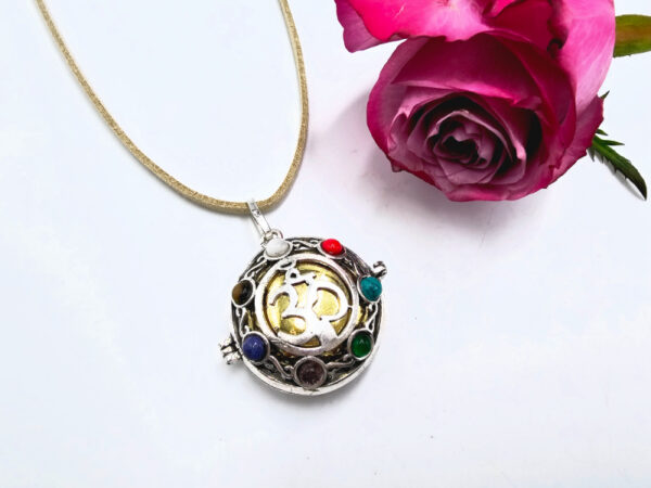 Harmony Bell Necklace OM Sign & 7 Chakra Stones