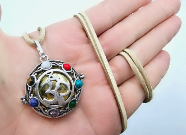 Harmony Bell Necklace OM Sign & 7 Chakra Stones - Image 2