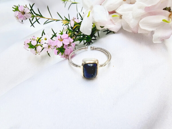 Lapis Lazuli Square Ring Adjustable (925 Silver)