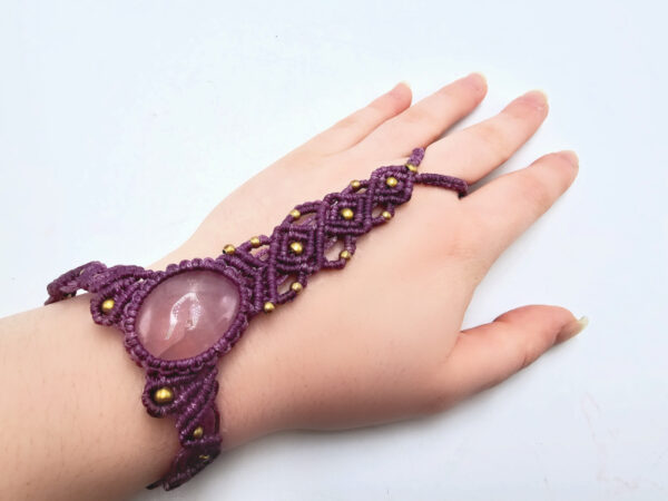 Macrame Hand Bracelet Purple (Rose Quartz)