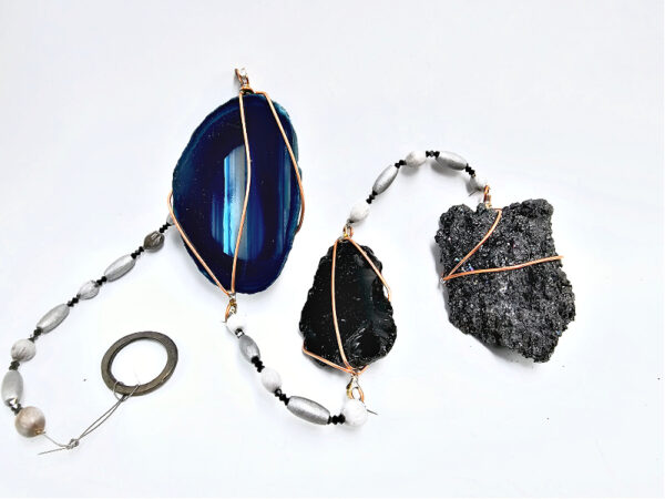 Blue Agate & Black Obsidian Crystal Mobile (85cm)