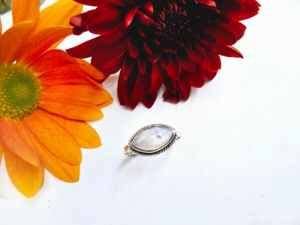 Moonstone Ring Braided Diamond Shape (925 Silver)