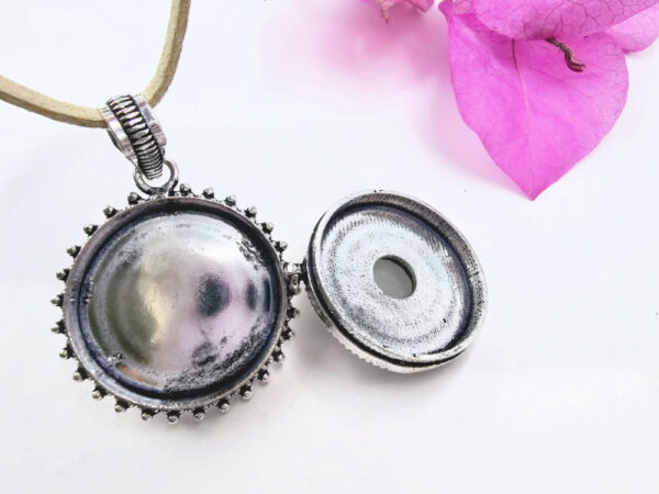 Rainbow Moonstone Round Locket Necklace (Opens) - Image 2