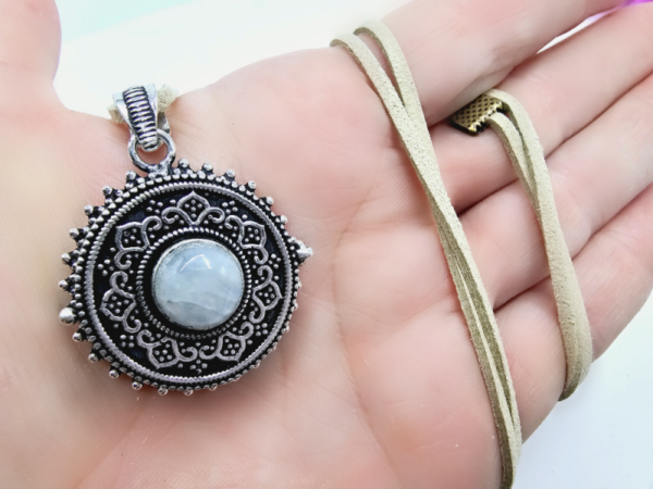 Rainbow Moonstone Round Locket Necklace (Opens) - Image 3