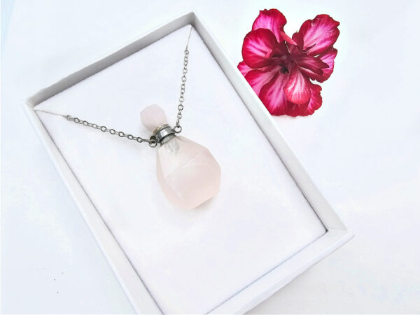 Rose Quartz Perfume Bottle Necklace