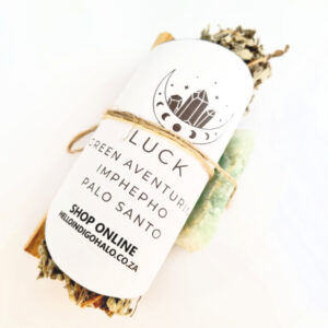 smudge stick luck, crystal, imphepho, palo santo, green aventurine, luck, smudge, combo