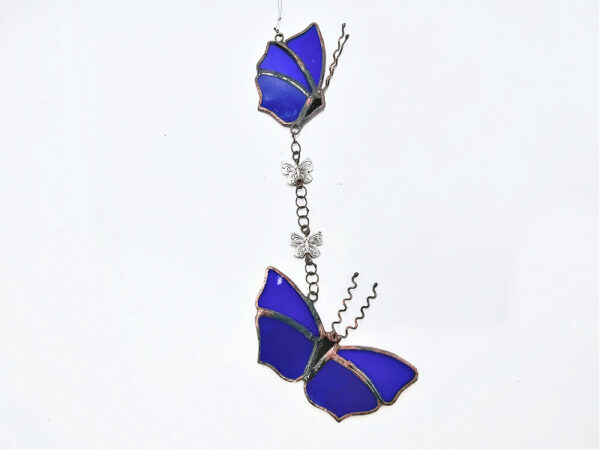 Stained Glass Dark Blue Hanging Butterflies