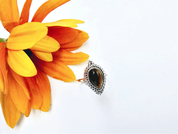 Tigers Eye Braided Tear Ring (925 Silver)