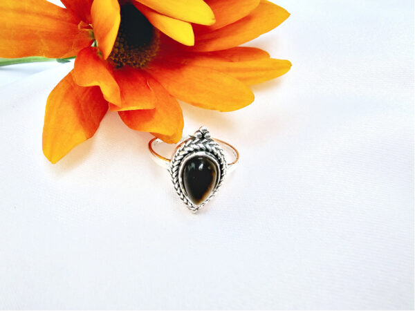 Tigers Eye Braided Tear Ring (925 Silver) - Image 2