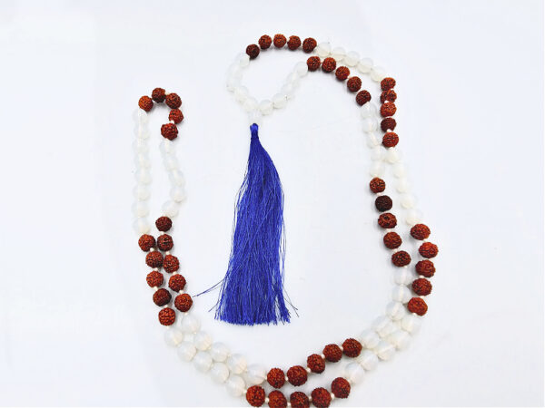 White Calcite & Rudraksha Mala Beads B