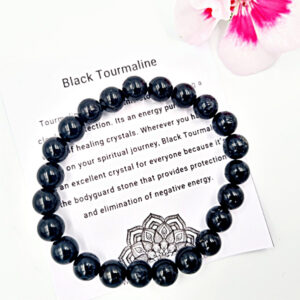 Black Tourmaline Round Beaded Bangle, black tourmaline, bangle