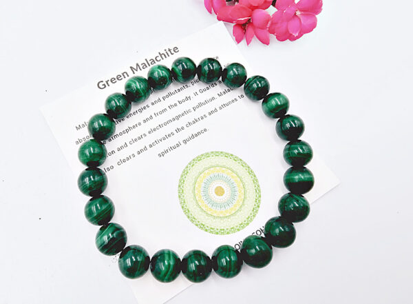 Green Malachite Round Beaded Bangle, Bohemian jewellery, polished beads crystal bracelet