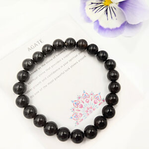 Black Agate Round Beaded Bangle, black crystal bangle, polished beads crystal bracelet