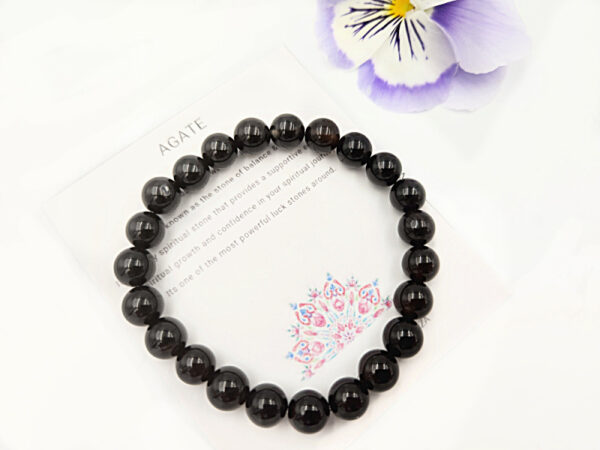 Black Agate Round Beaded Bangle, black crystal bangle, polished beads crystal bracelet