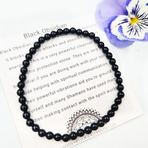 Black Obsidian Round Beaded Bangle, black crystal bangle, black obsidian