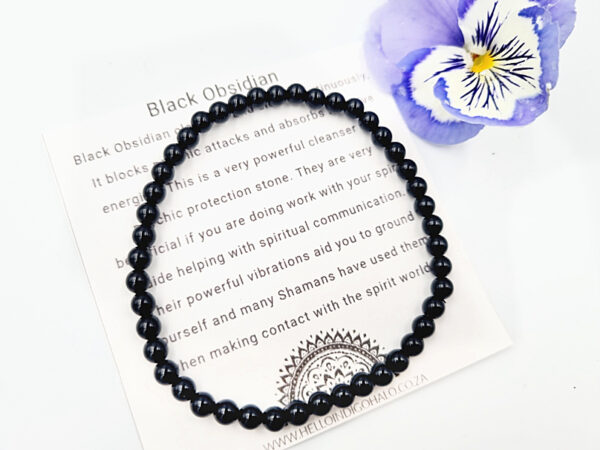 Black Obsidian Round Beaded Bangle, black crystal bangle, black obsidian