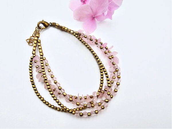 Brass Beads Bracelet Rose Quartz