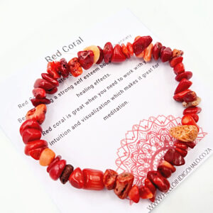 Red Coral Gem Chips Bangle, red coral bracelet, natural gemstone bracelet