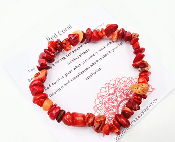 Red Coral Gem Chips Bangle, red coral bracelet, natural gemstone bracelet