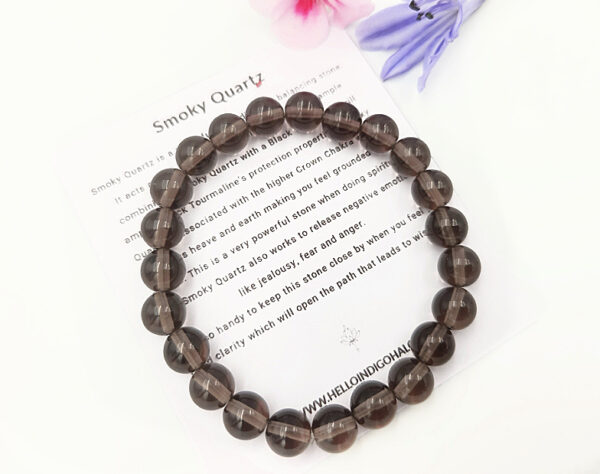 Smoky Quartz Round Beaded Bangle, smokey quartz jewellery, bohemian jewellery