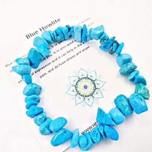 Blue Howlite Gem Chips Bangle, natural gemstone bracelet, crystals