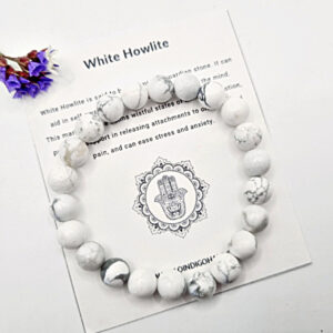 White Howlite Round Beaded Bangle, gem jewellery, bracelet