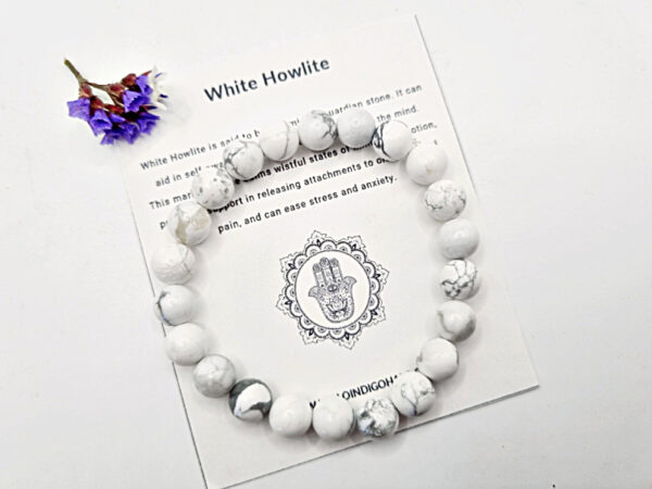 White Howlite Round Beaded Bangle, gem jewellery, bracelet