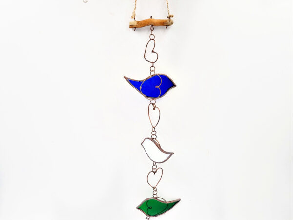 Stained Glass Hanging Birds (Blue, Green and White)