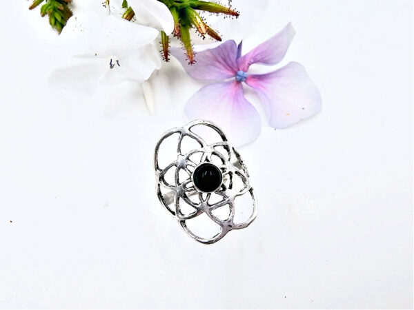 Black Onyx Flower Of Life Ring