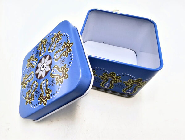 Storage Tin Square (Blue Vintage Mandala)