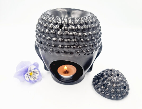 Oil Burner Ceramic Buddha Black (12cm) - Image 2