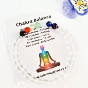 Clear Quartz Chakra Round Beaded Bangle, seven chakras, gem jewellery