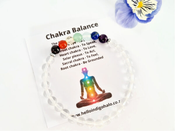 Clear Quartz Chakra Round Beaded Bangle, seven chakras, gem jewellery