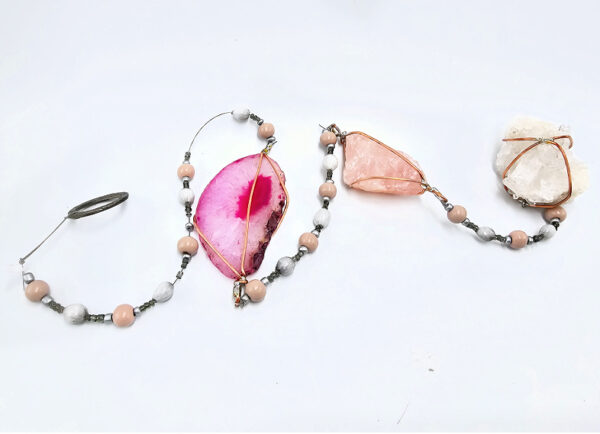 Pink Agate,  Rose Quartz & Clear Quartz Crystal Mobile (85cm)