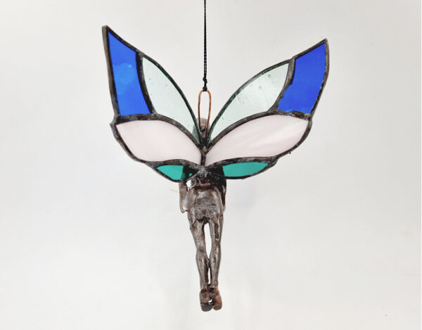 Pink & Blue Stained Glass Flying Fairy (13cm) - Image 2