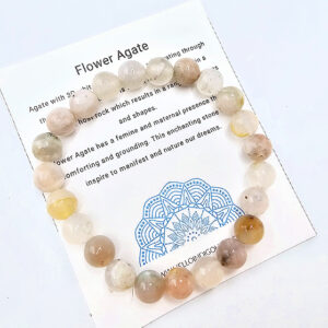 Flower Agate Round Beaded Bangle, flower agate, gemstone bracelet