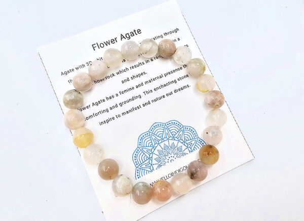 Flower Agate Round Beaded Bangle, flower agate, gemstone bracelet