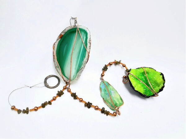 Green Agate & Geode Crystal Mobile (85cm)