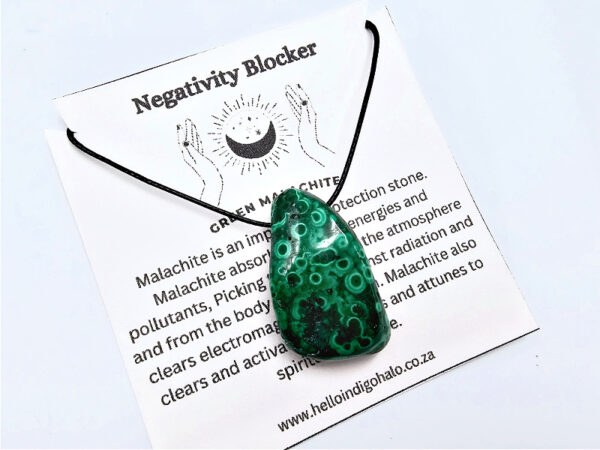 Green Malachite Tumbled Stone Necklace (Negativity Blocker)