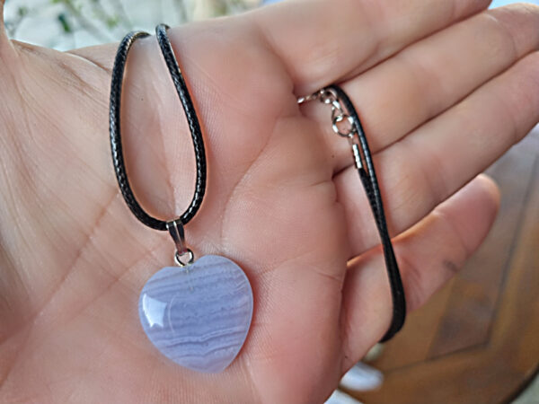 Blue Lace Agate Heart Necklace (2cm) - Image 2